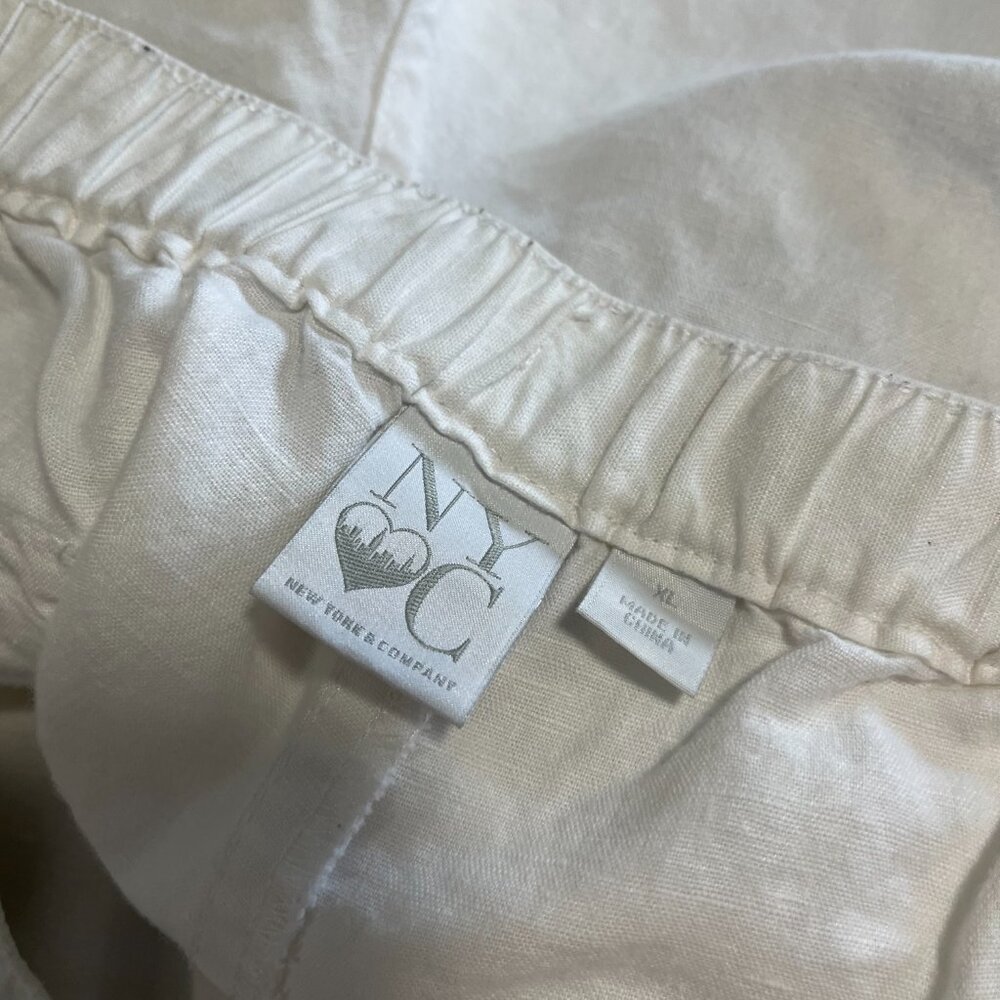 NY & Company White Linen Cotton Blend Drawstring Pants Size XL - Picture 6 of 8